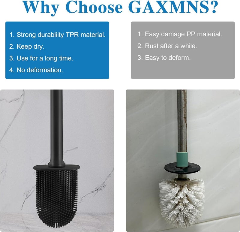 GAXMNS Silicone Toilet Brush and Holder Bendable Efficient Cleaning Wall Mounted Toilet Bowl Brush with Long Handle Brush Head and Silicone Bristles No Rusty Handles Problem (Black) - Image 4